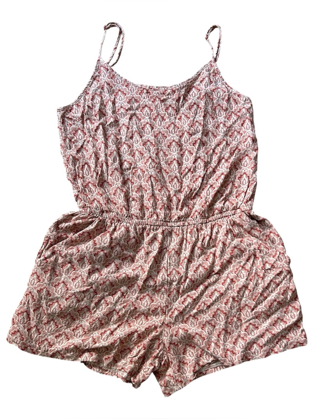 H&M Printed Spaghetti Strap Romper in Blush and Cream